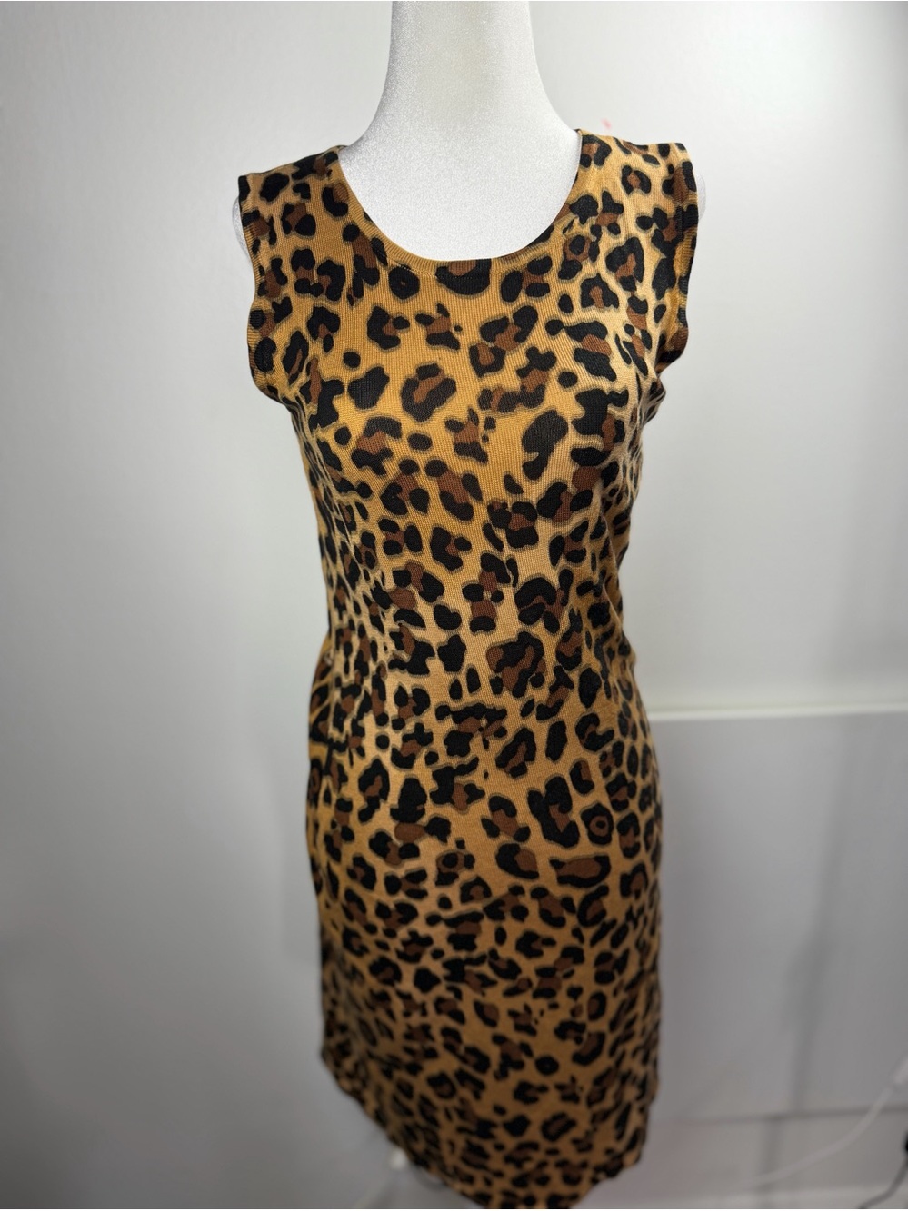 Calvin Klein Leopard Print Sleeveless Ribbed Knit Sweater Dress Size S